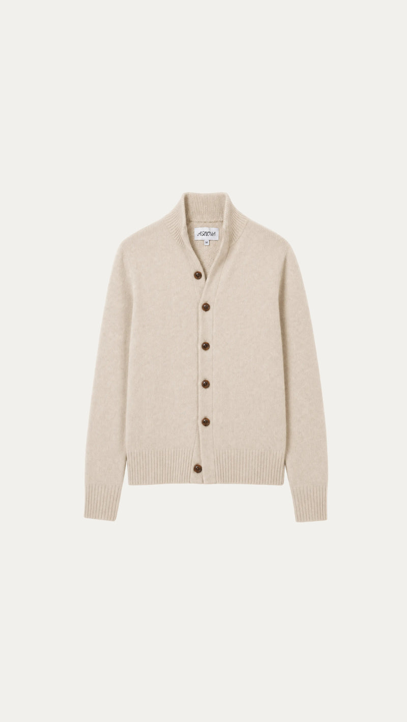 Beige strikkejakke i merinoull – herre